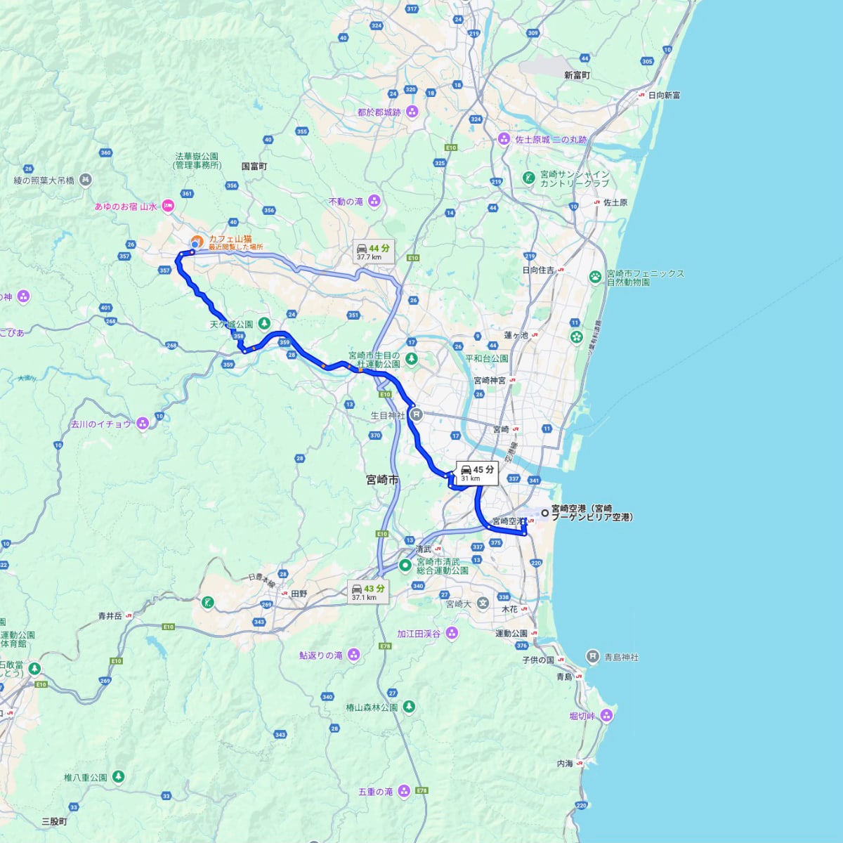 宮崎空港からの地図